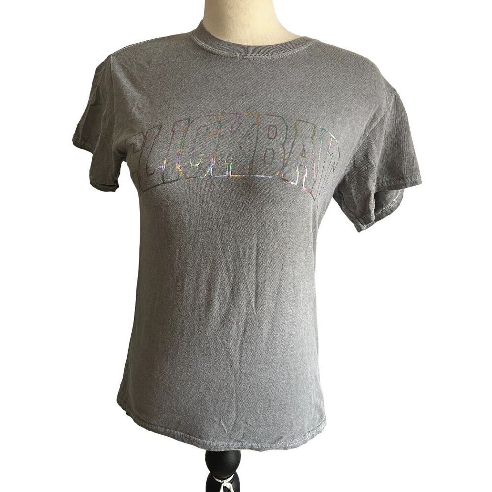 Clickbait Grey Baby TShirt Sz Small Womens Rainbow Metallic Logo